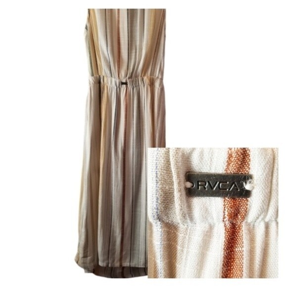 NEW RVCA Arizona Large Striped Cut-Out Sleeveless Partially Lined Dress‎ Pockets - Picture 9 of 15